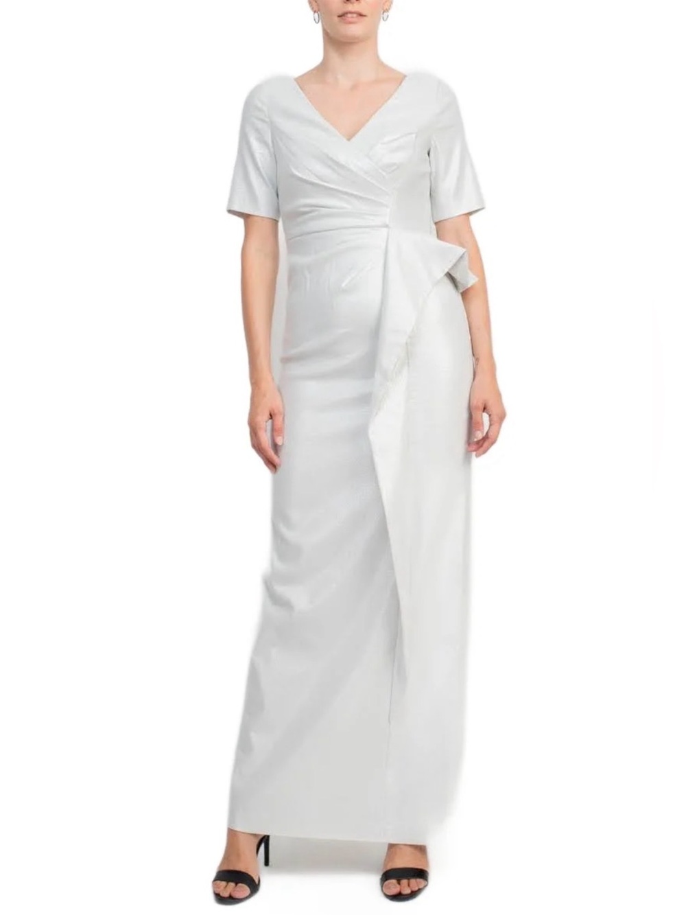 Aidan By Aidan Mattox Silver Surplice V-Neck Draped Formal Taffeta Dress Sz 10